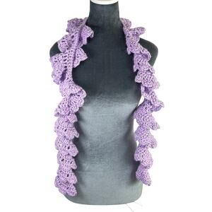 Handmade Lavendar Purple Frilly Crochet Scarf- 44" length- feminine- fairycore